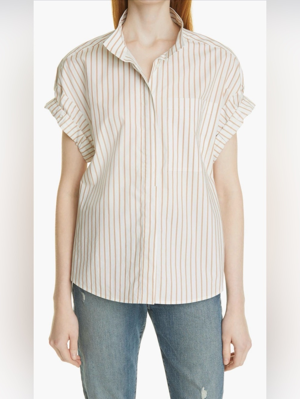 FRAME Sheila Pocket Shirt Cream and Tan Striped Button-Up Top